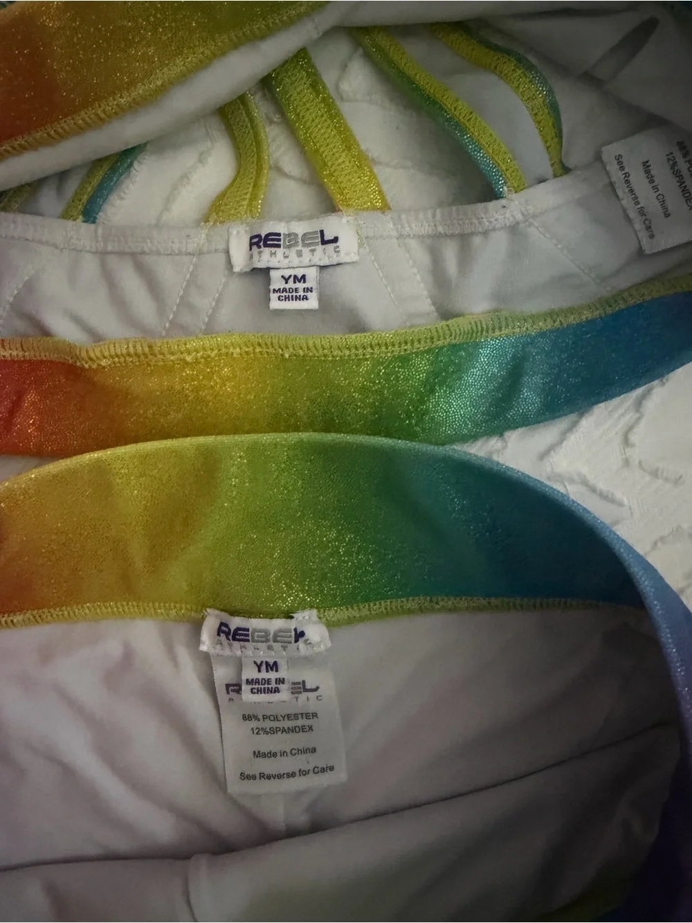 Girls' Rebel Rainbow Sequin Sports Bra & Shorts Set - White